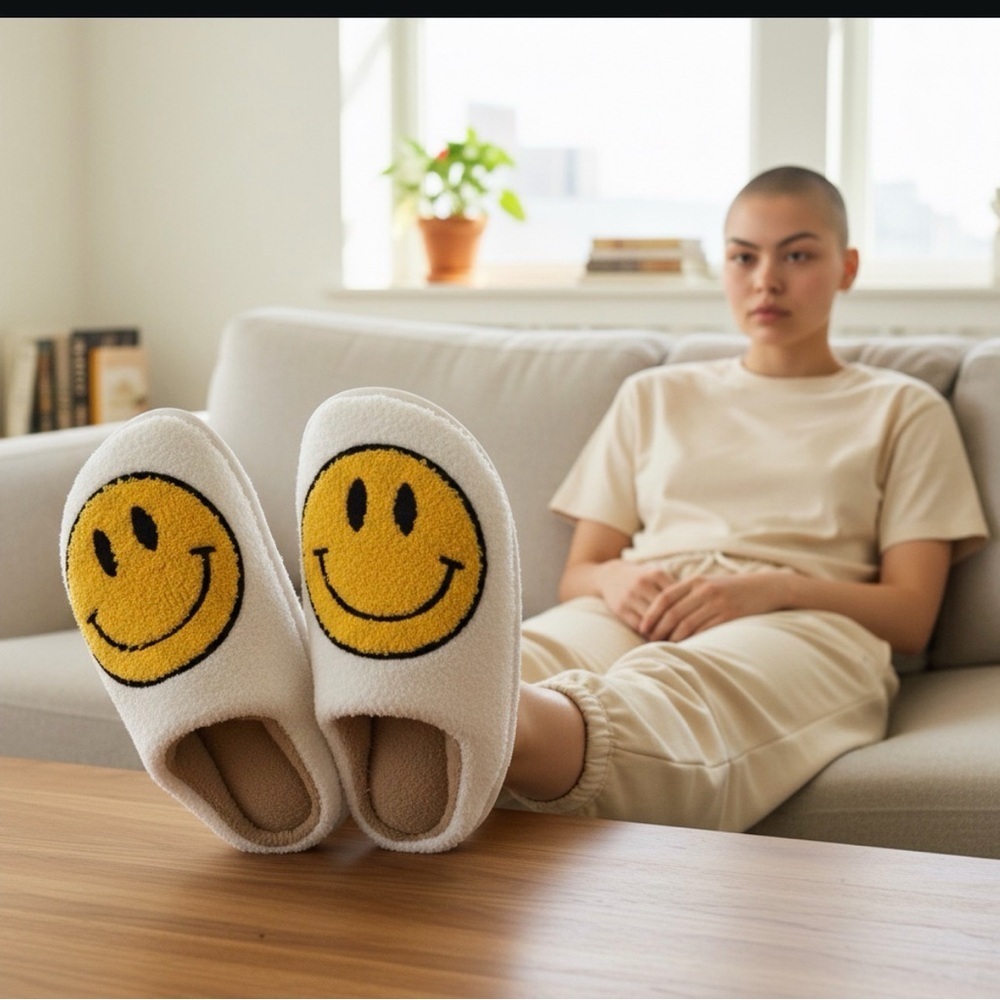 Smiley Face White Slippers